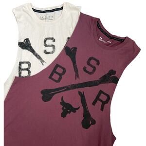 Under Armour Project Rock Cut-Off Tee Tank Top Muscle Men Set of 2 Red & Pink L